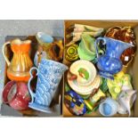 An Art Deco Wadeheath jug; a pair of Brentleigh Ware tulip wall pockets; Carlton Ware leaf dishes;