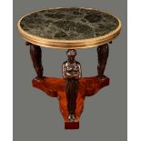 A fine French Empire dark patinated bronze and mahogany gueridon,