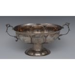 A Continental silver lobed oval pedestal dish, probably German,