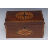 A George III mahogany, yew, specimen wood and marquetry rectangular tea caddy,