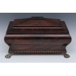 A large George IV mahogany bombe shaped sarcophagus tea caddy,