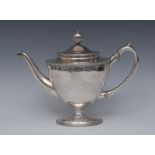 A George III Scottish silver urnular pedestal teapot, flush-hinged domed cover,