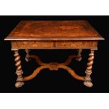 A 17th century walnut, marquetry and parcel gilt rectangular centre table,