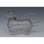 An Edwardian novelty glass decanter or 'Gin Pig' , his tail as the handle, 28cm long overall, c.