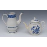 A Penningtons Liverpool pear shaped coffee pot, printed in underglaze blue with cell border,