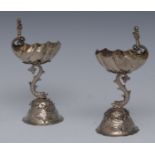 A pair of German silver pedestal salts, in the Renaissance taste,