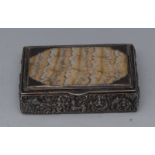 A 19th century Anglo-Indian silver coloured metal and fossilized mammoth tooth rectangular snuff