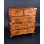 A 19th century camphor wood campaign chest, in two sections,