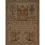 A Victorian needlework sampler, embroidered by Caroline Smith, age 9, Oct 20th 1839, with verse,