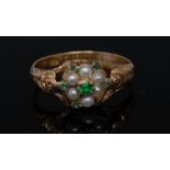 An emerald and seed pearl cluster ring,