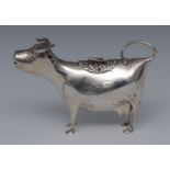 A Continental silver novelty cow creamer, in the manner of John Schuppe,