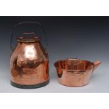 A 19th century copper milk churn and cover, swing handle, 42cm high, c.