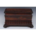 A George/William IV Irish rosewood rectangular tea caddy, by Austin, Dublin, stamped,