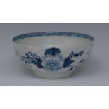 A Liverpool Bird on a Branch pattern bowl,painted in underglaze blue, trellis border to inner rim,