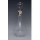 An Elizabeth II silver mounted clear glass baluster decanter, globular stopper, 32cm high,