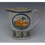 A Staffordshire Pratt type pearlware jug, moulded in relief with peacocks,