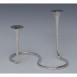 Modern Design - a Danish silver two-light candelabra, trumpet shaped sconces, S-shaped base, 15.