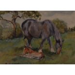 Cecilia Crompton (early 20th century) Mare and Foal signed watercolour, 29cm x 26.