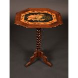 A 19th century rosewood and penwork lozenge shaped occasional table,