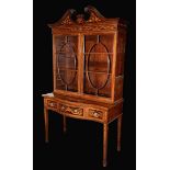 A good late Victorian Sheraton Revival mahogany and marquetry serpentine salon display cabinet,