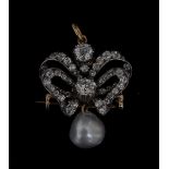 A diamond and pearl pendant brooch,