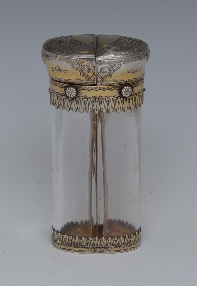 A 19th century gilt silver coloured metal double scent bottle,