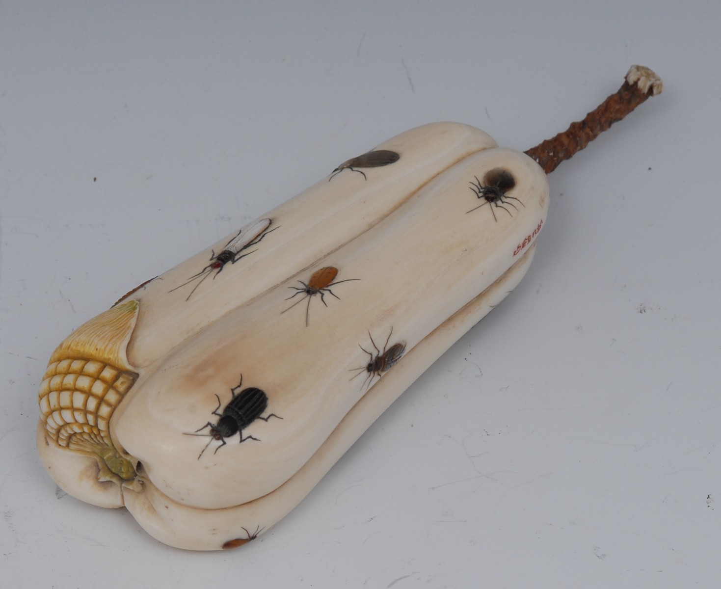 A Japanese ivory and shibayama carving, as a ripe corn,