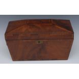 A Regency crossbanded mahogany sarcophagus tea caddy,