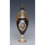 A late 19th/early 20th century Coalport Named View two-handled pedestal ovoid vase and cover,