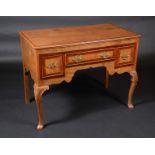 A 'George III' mahogany crossbanded oak lowboy, moulded top above three drawers,