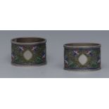 A pair of 19th century Russian silver and enamel oval napkin rings,