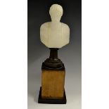 A 19th century Grand Tour alabaster portrait bust, of a gentleman of antiquity, turned socle,