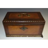 A George II elm and mahogany crossbanded rounded rectangular tea caddy or chest,