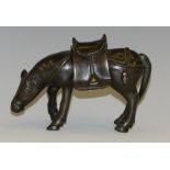 A 19th century Chinese bronze censor, cast as a Tang horse, the saddle as the cover,