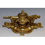 A 19th century Rococo Revival inkstand, hinged fluted cover, swept gallery and pen recess,