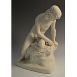 A 19th century Parian figure, of Narcissus, grasping a horn allegorical of Echo,
