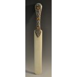 An Nouveau silver mounted page turner, the haft embossed with meandering vine on textured ground,