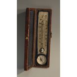 A 19th century morocco leather travelling pocket compass and thermometer,