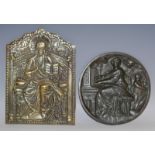 A 19th century dark patinated roundel, cast in the Renaissance taste with an allegory of music,