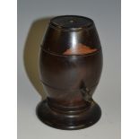 A 19th century lignum vitae string box, as a tap barrel, in three screw-fitting sections,