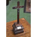 A 19th century bronze Corpus Christi, mahogany crucifix and base,