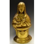 A European giltwood and gesso carving, of the Madonna, bust length, her arms crossed,