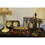 Household Goods - table lamps; Backgammon set; framed print; barometer ;