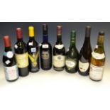 Wines and spirits - a bottle of Puligny Montrachet; a bottle of Col di Sotto red wine; others; etc.
