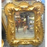 A 19th century giltwood and gesso shaped rectangular looking glass, bold acanthus border,