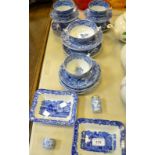 A George Jones & Sons Abbey pattern blue and white Shredded Wheat Dish; another;