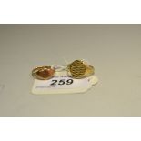 A gentleman's 9ct gold signet ring, .6g; another, 2.