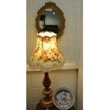 A contemporary table lamp; mirror; Spode plate (3).