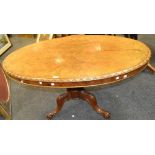 A Victorian burr walnut and marquetry breakfast table,