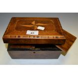 A Victorian marquetry rectangular tea caddy, hinged cover inlaid with four-pointed star,